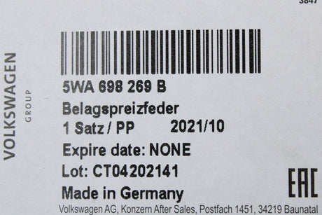 VW Audi Skoda SEAT brake pad retaining springs 5WA698269B
