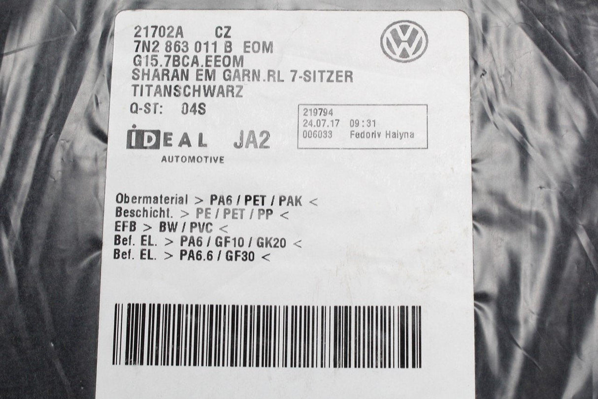 VW Sharan SEAT Alhambra 2011- full textile carpet mat set 7N2863011B EOM