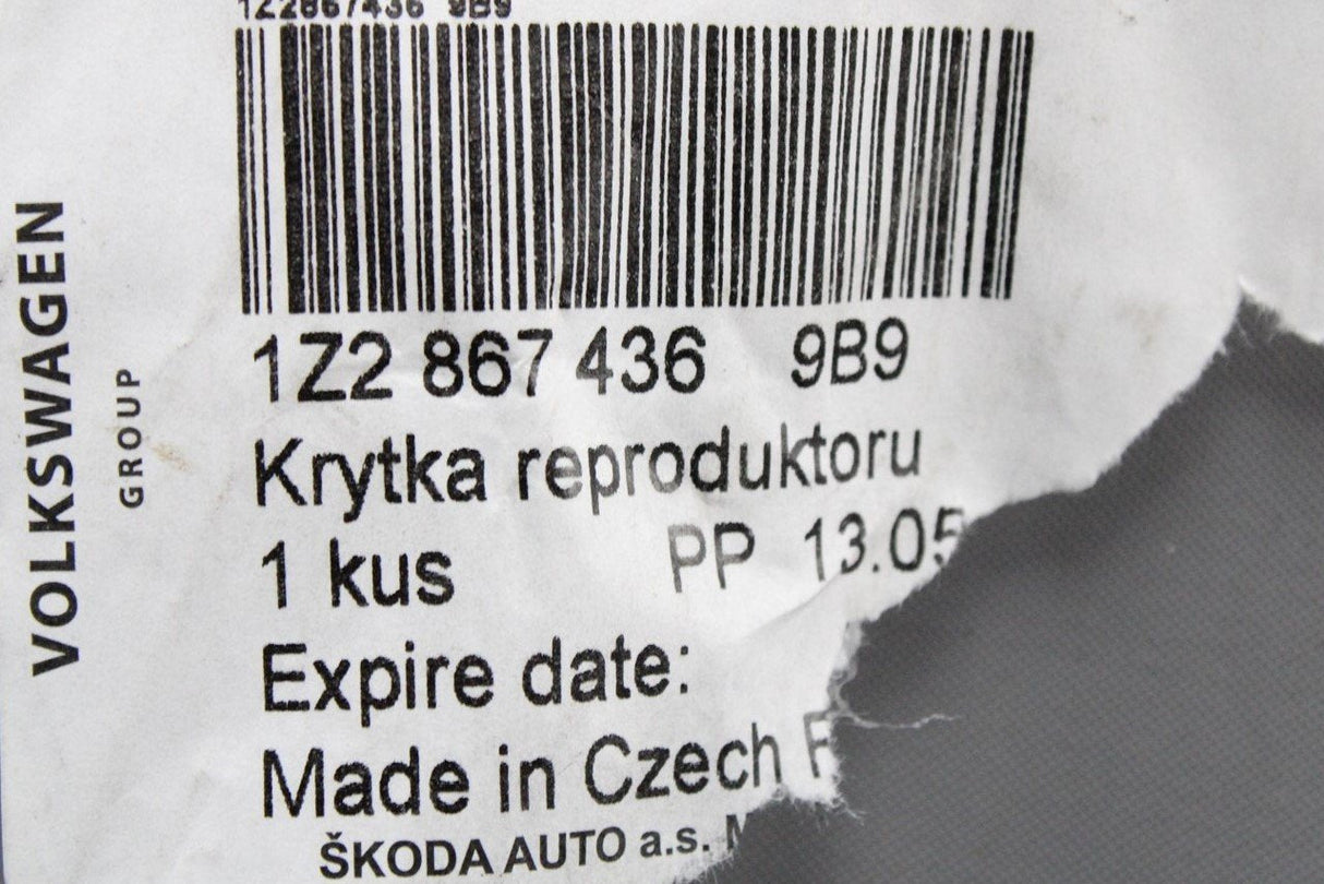 Skoda Octavia Yeti front door speaker grille cover (right) 1Z2867436 9B9