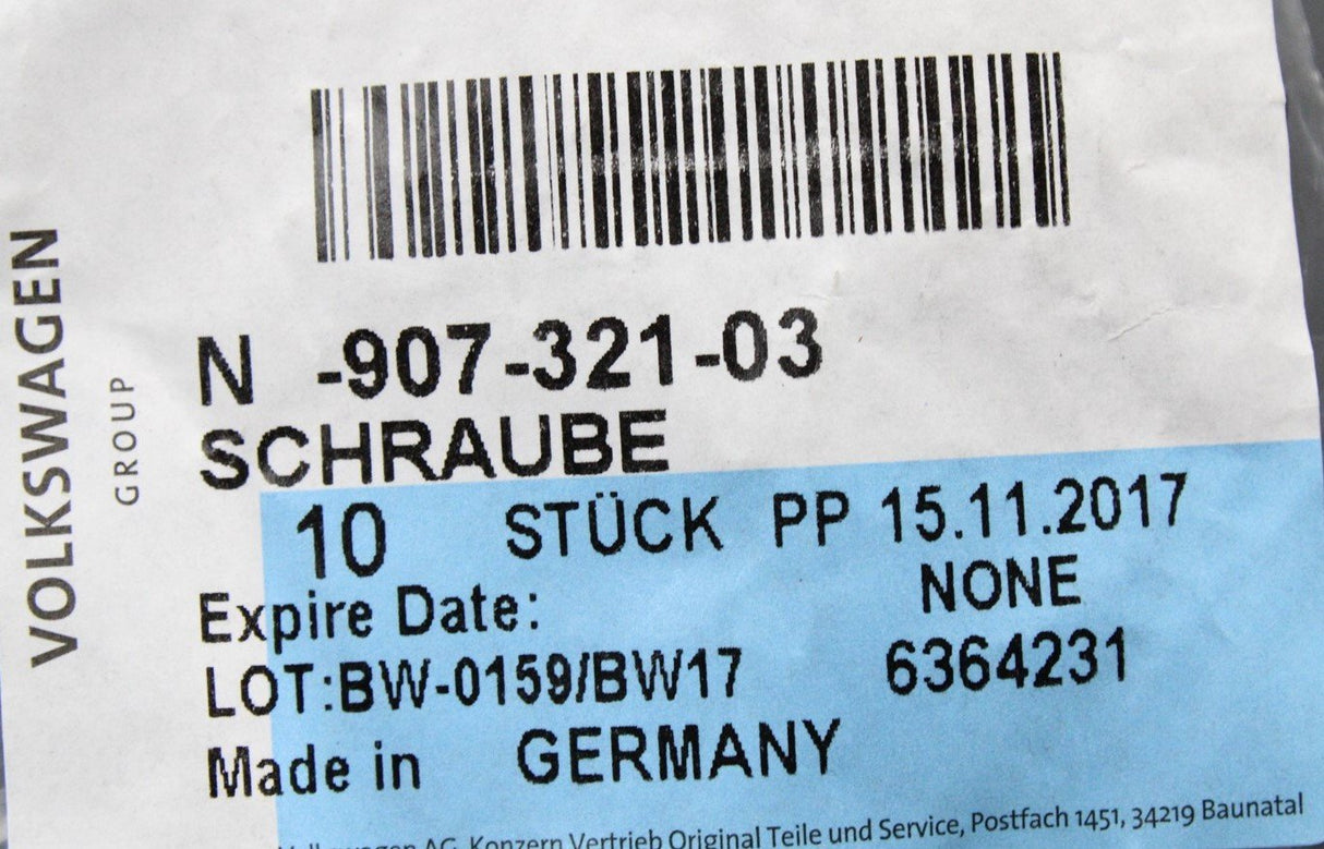 VW Audi Skoda SEAT Hexagon socket oval head bolt 1.9x1.2 (x1) N90732103