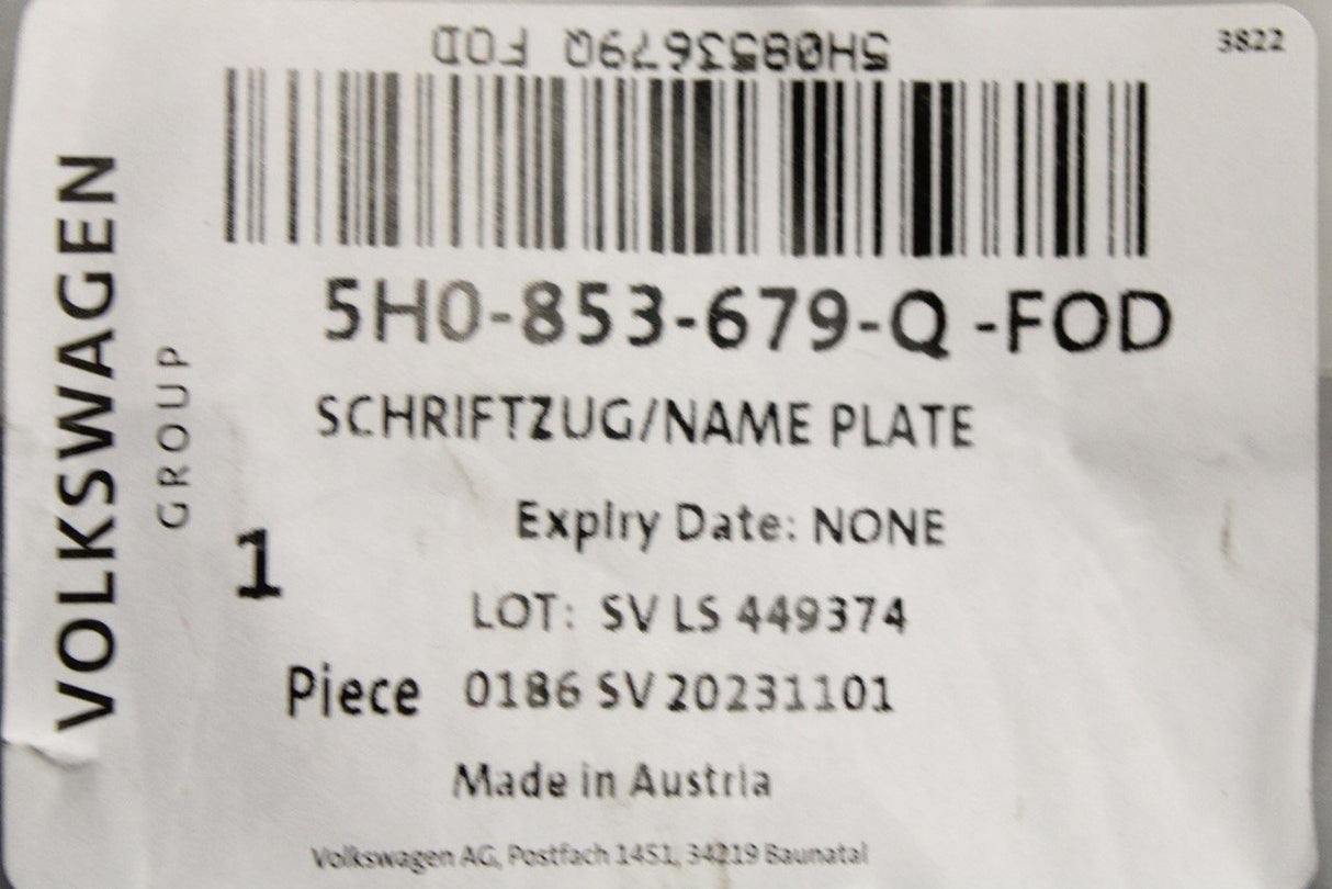 VW Golf R MK8 2020-on grille 'R' emblem (front) 5H0853679Q FOD