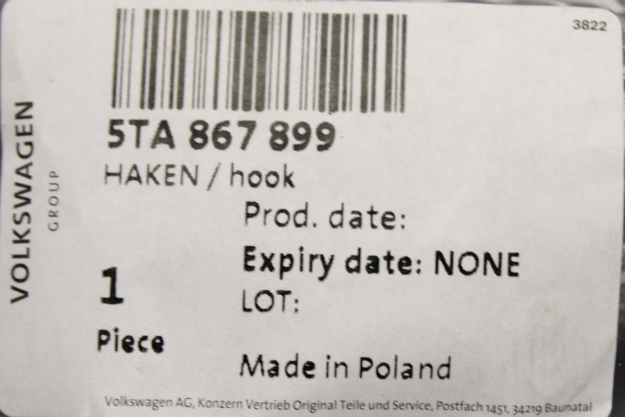 VW Touran 2016-on luggage roller blind securing hook (left) 5TA867899