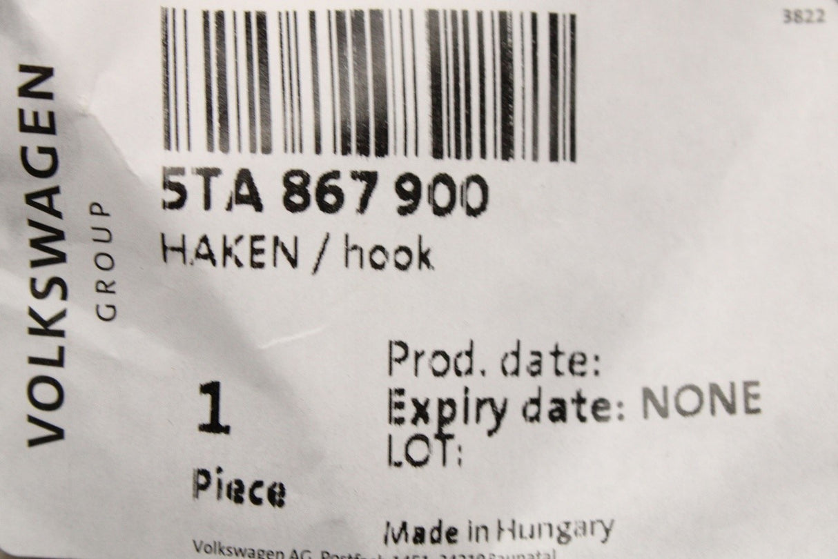 VW Touran 2016-on luggage roller blind securing hook (right) 5TA867900