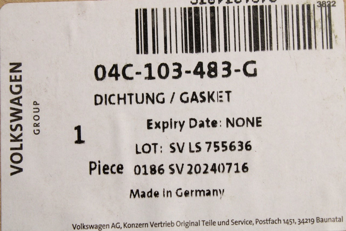 VW Audi Skoda SEAT 1.0 cylinder head cover gasket (petrol) 04C103483G