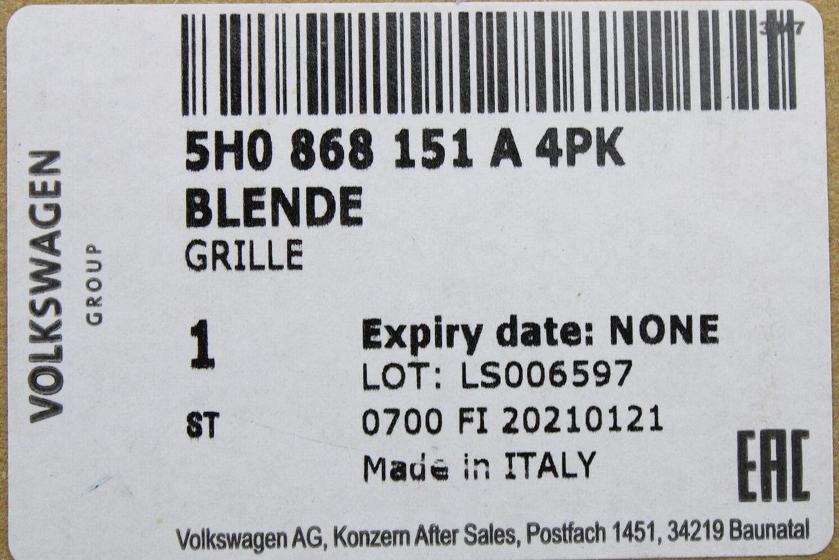 VW Golf MK8 2020-on treble speaker with trim (left, rear) 5H0868151A 4PK