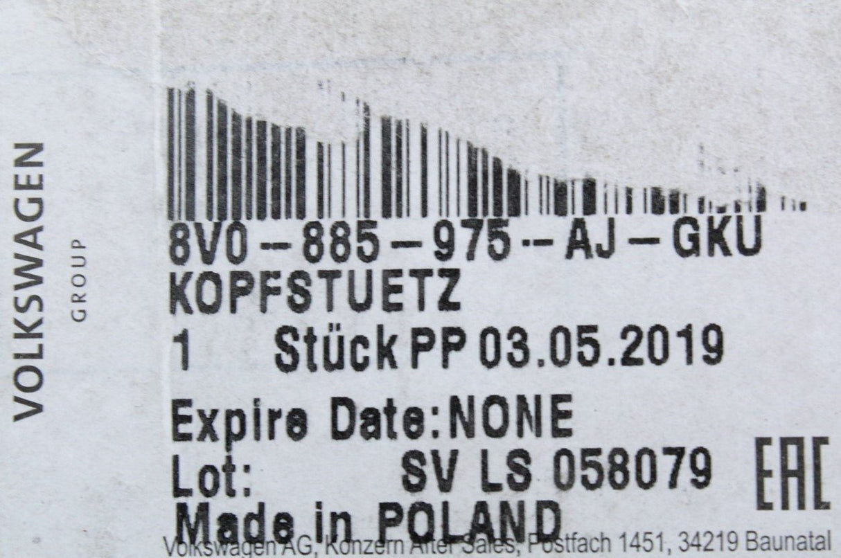 Audi A3 2017-2020 centre rear headrest black/grey 8V0885975AJGKU