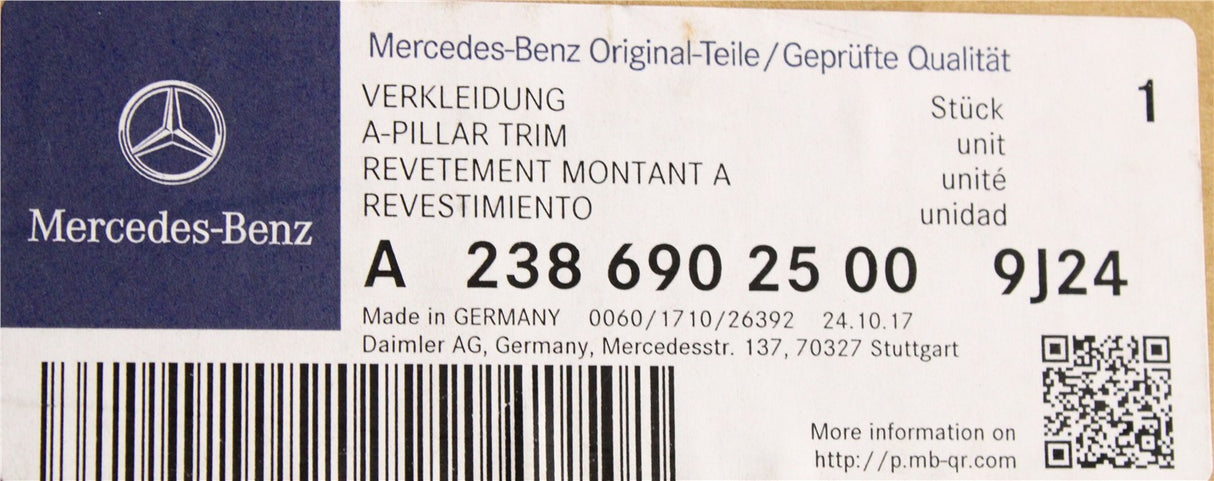 Mercedes-Benz E-Class Cabriolet 17- a-pillar trim (left) A23869025009J24