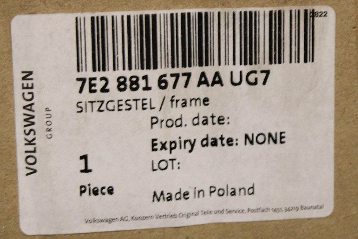 VW Transporter T5.1 T6 RHD front seat base frame (left) 7E2881677AA UG7
