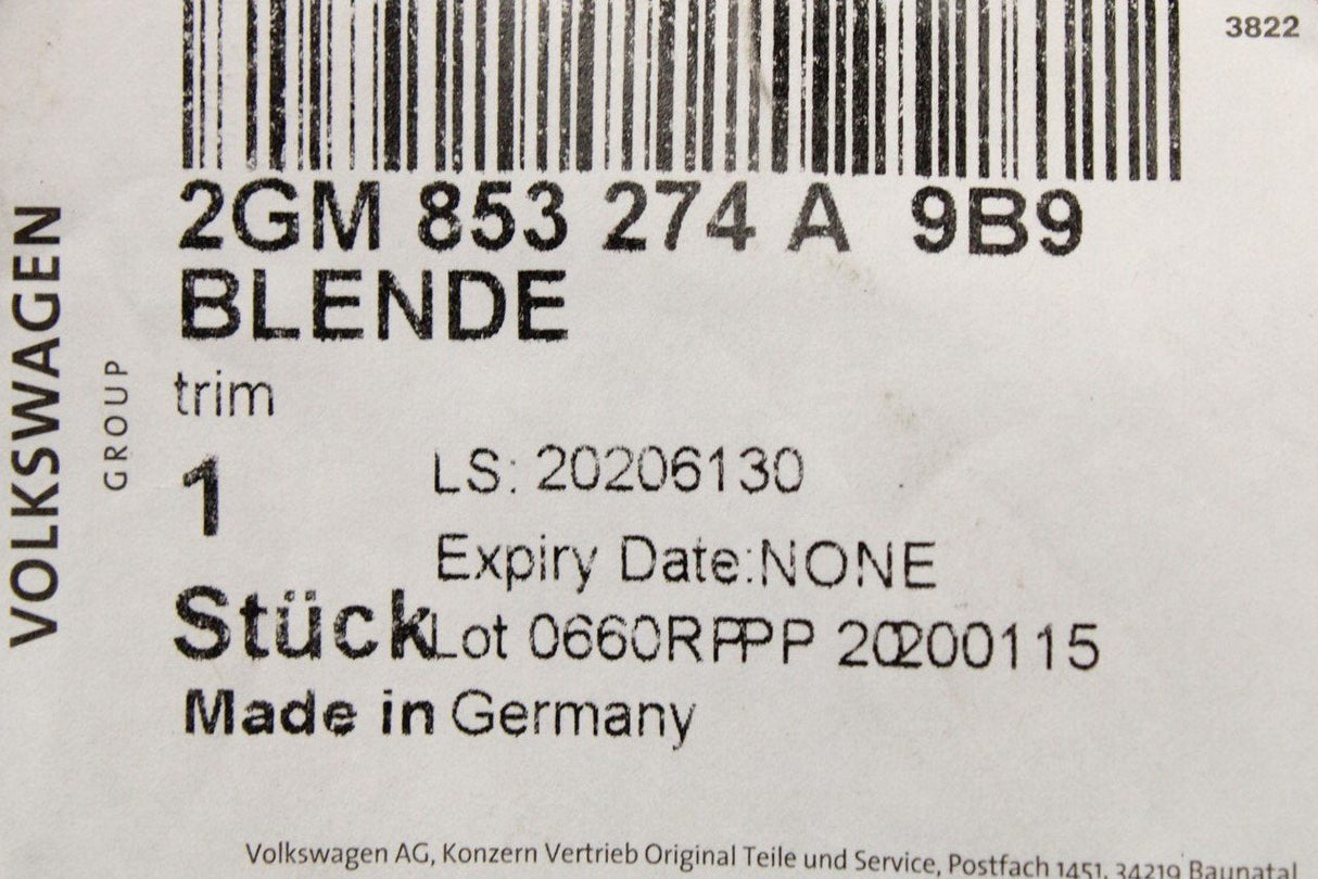 VW T-Cross A-pillar wing mirror corner trim (right) 2GM853274A 9B9