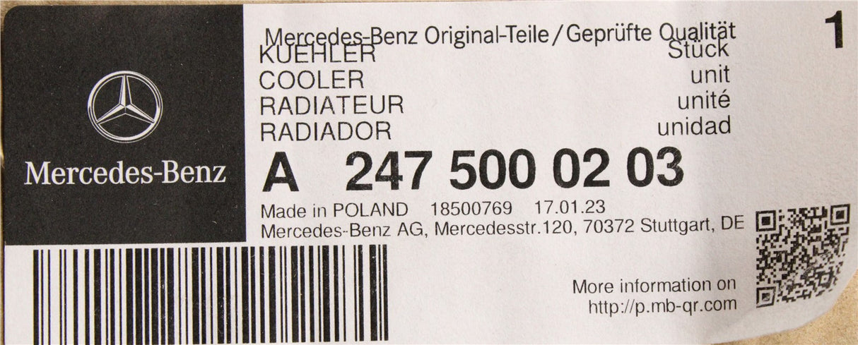 Mercedes-Benz A-Class CLA GLA 2018-on coolant radiator A2475000203