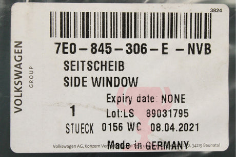 VW Caravelle Cali T5 T6 sliding door side window (right) 7E0845306E NVB