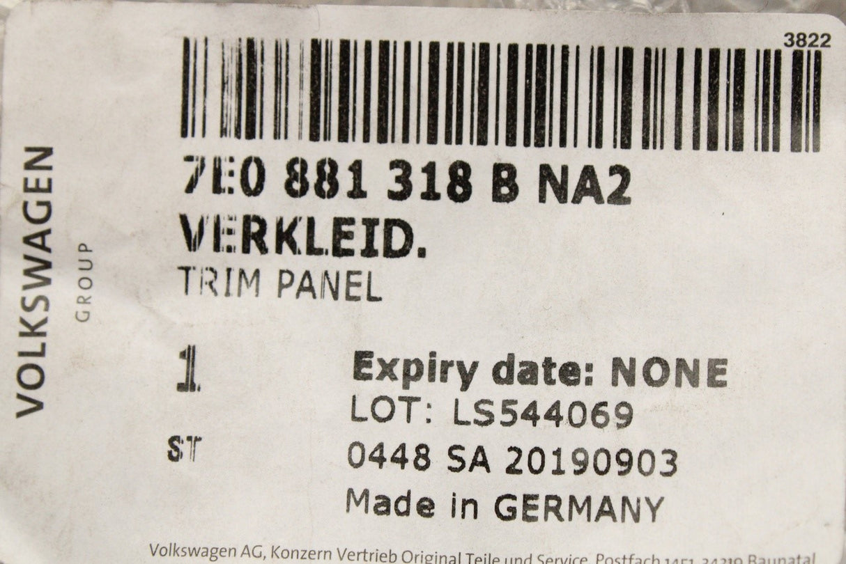 VW Transporter T6.1 2020-on seat frame trim (right) 7E0881318B NA2