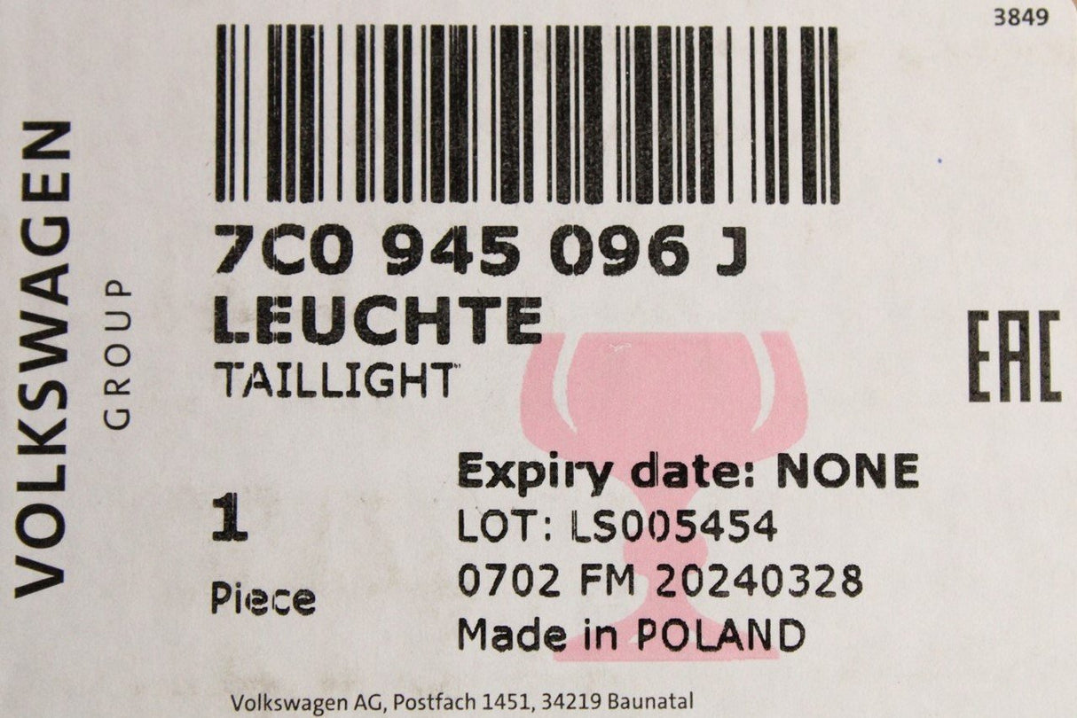 VW Crafter e-Crafter 2017-on tail light (rear right) 7C0945096J