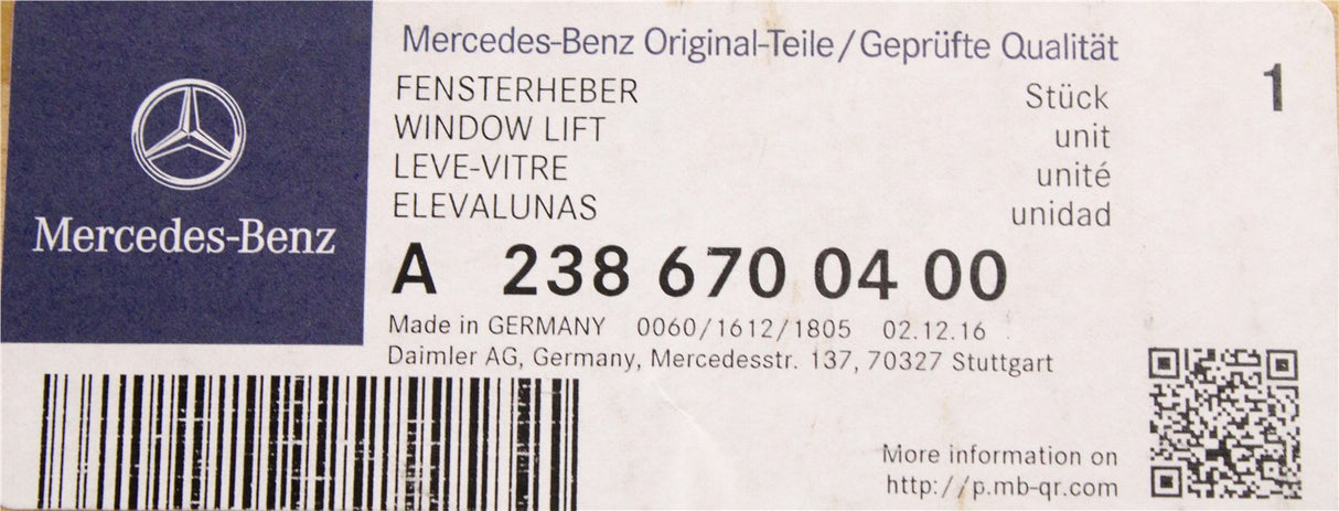 Mercedes-Benz E-Class Coupe 238 2017-23 window regulator (rear right) A2386700400