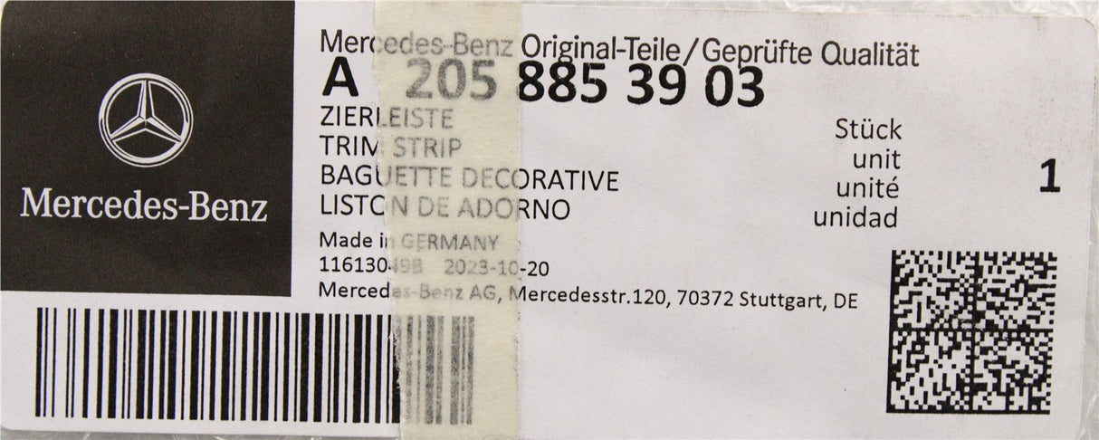 Mercedes-Benz C Class W205 rear bumper trim strip A2058853903