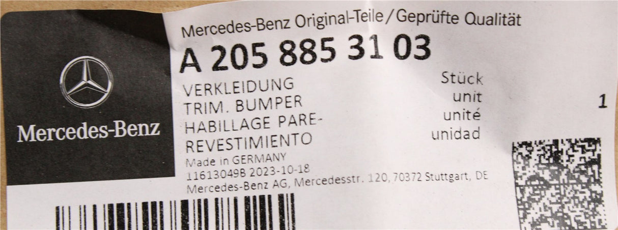 Mercedes-Benz C Class W205 lower rear bumper section A2058853103