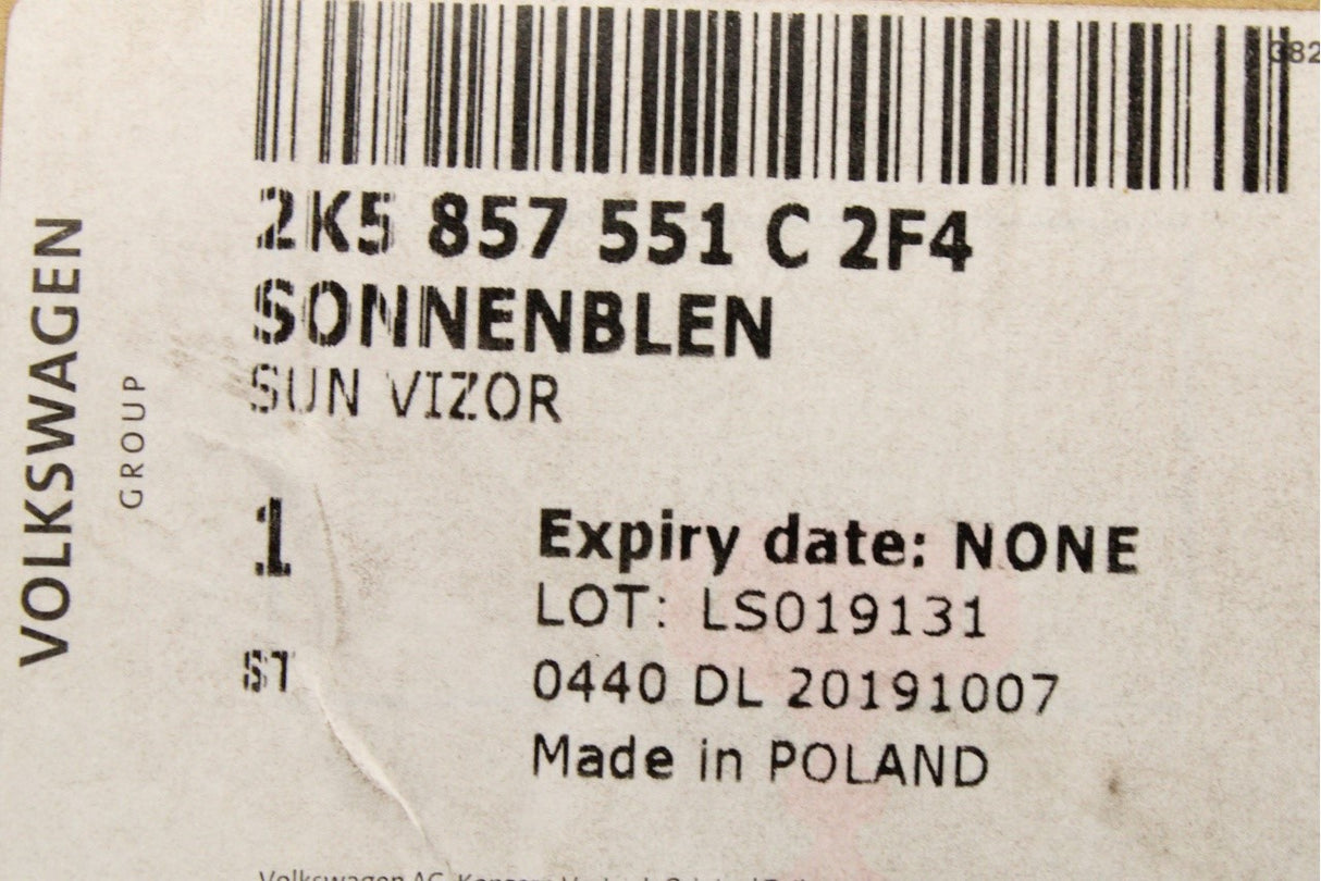 VW Caddy 2016-2020 sun visor (left) 2K5857551C 2F4