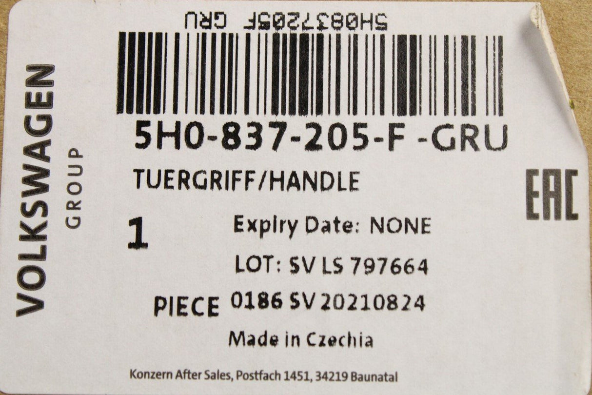 VW Golf MK8 2020-on RHD door handle (left) 5H0837205F GRU