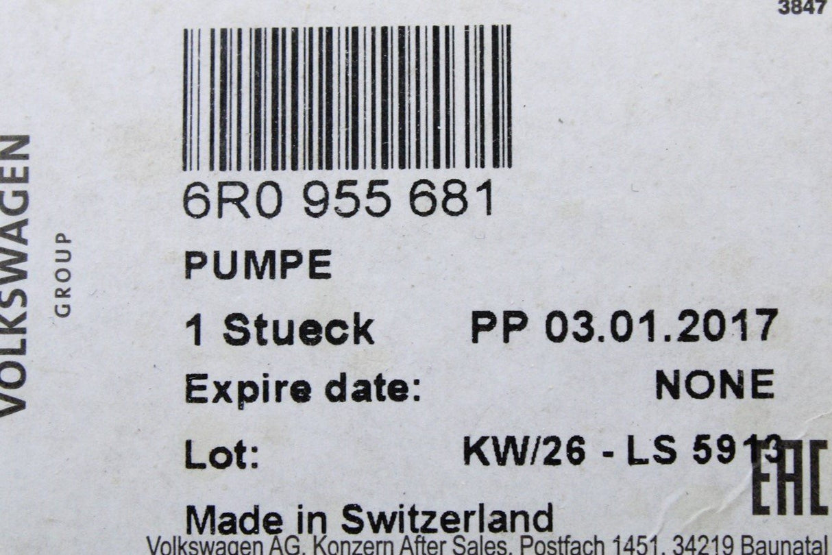 VW Audi Skoda SEAT windscreen/headlight washer system pump 6R0955681