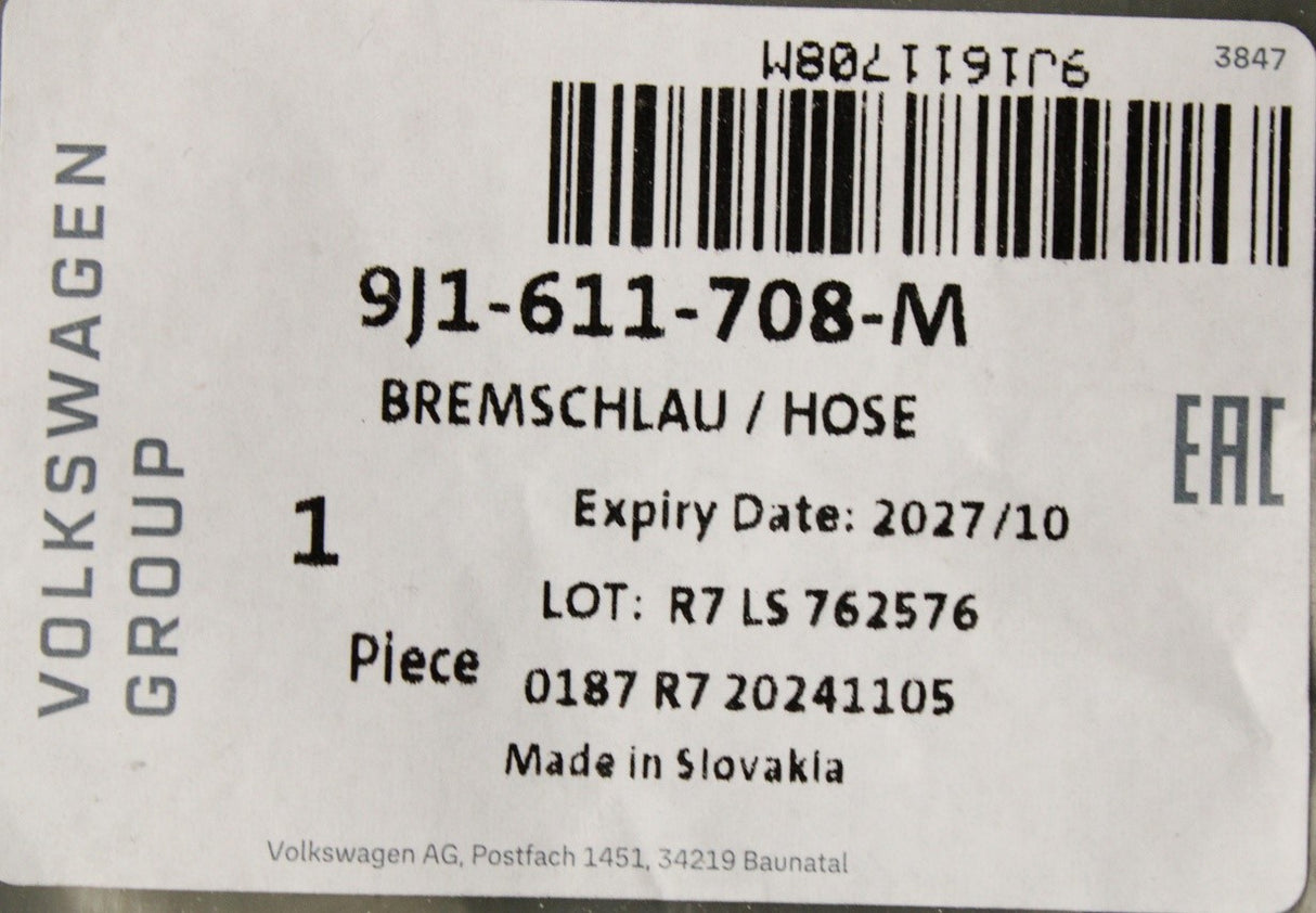 Audi e-tron GT 2021-on front brake hose (right) 9J1611708M