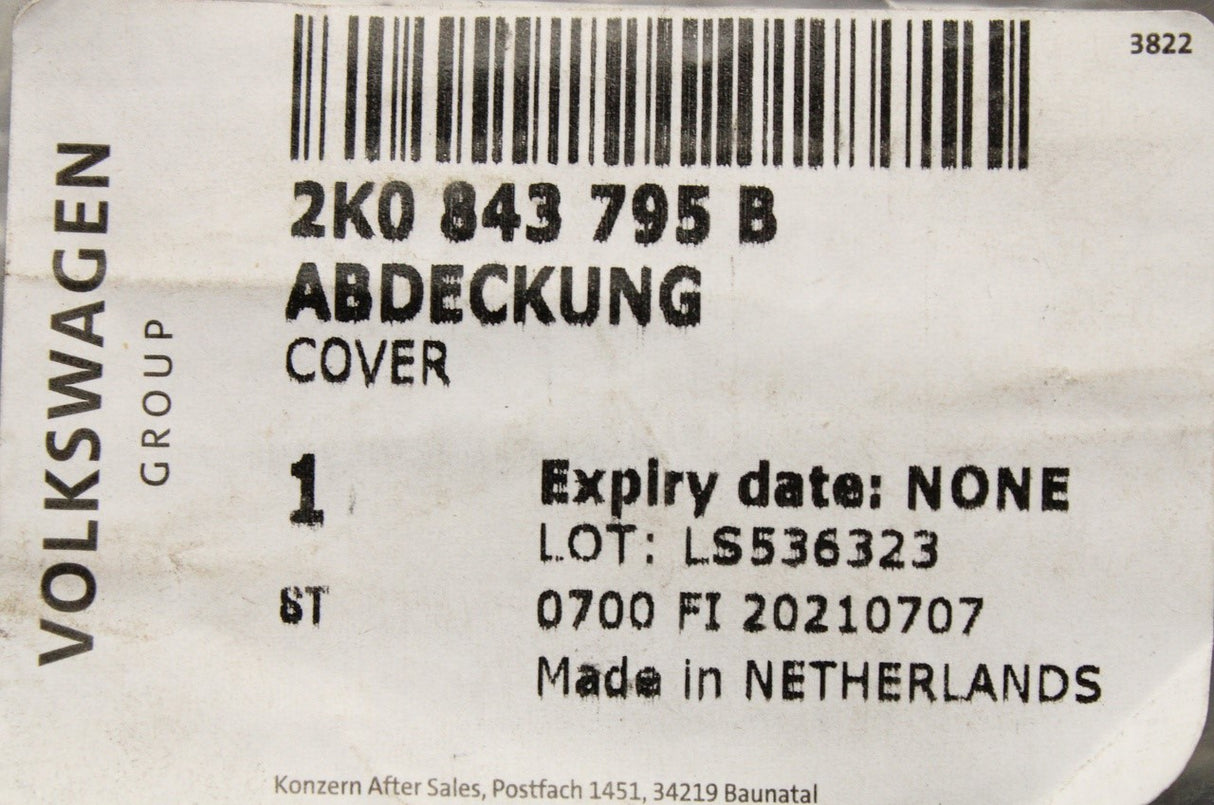 VW Caddy 2K 2004-2020 sliding door rail cover (left) 2K0843795B