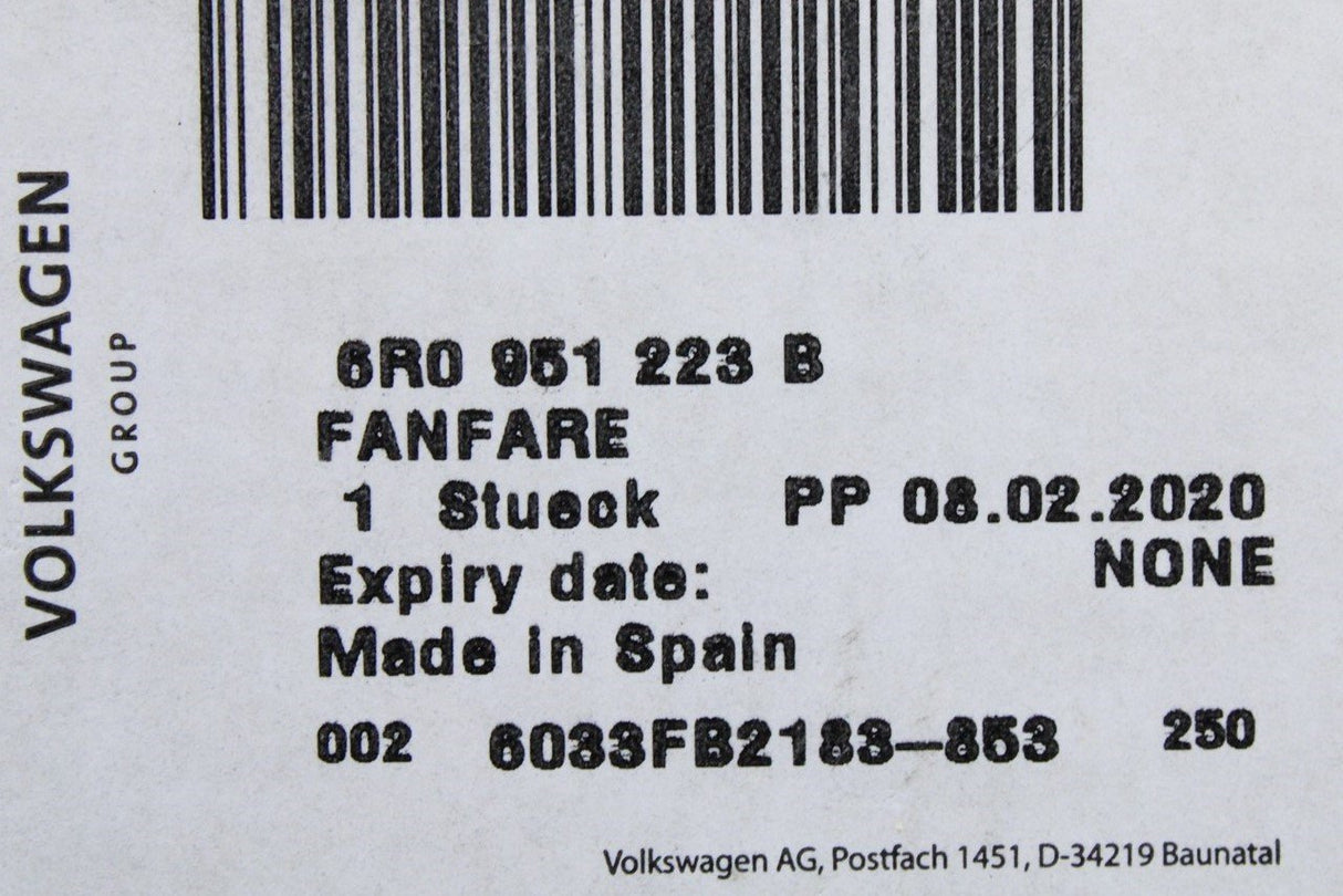 VW Amarok Polo Transporter T6 Skoda Fabia horn (high tone) 6R0951223B