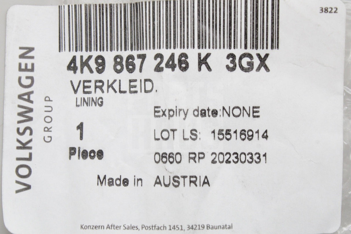 Audi A6 S6 RS6 2019-on rear upper D-pillar trim (right) 4K9867246K 3GX