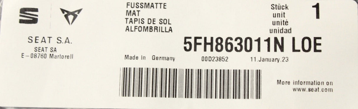 CUPRA Formentor 2021-on RHD carpet floor mats 5FH863011N LOE
