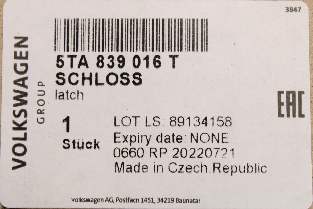 VW Passat Audi A3 Q3 Skoda 2016-on door lock (rear right) 5TA839016T