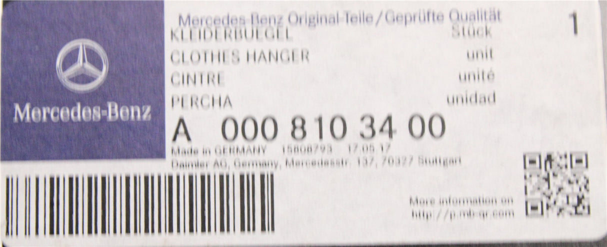 Mercedes-Benz travel headrest coat hanger A0008103400