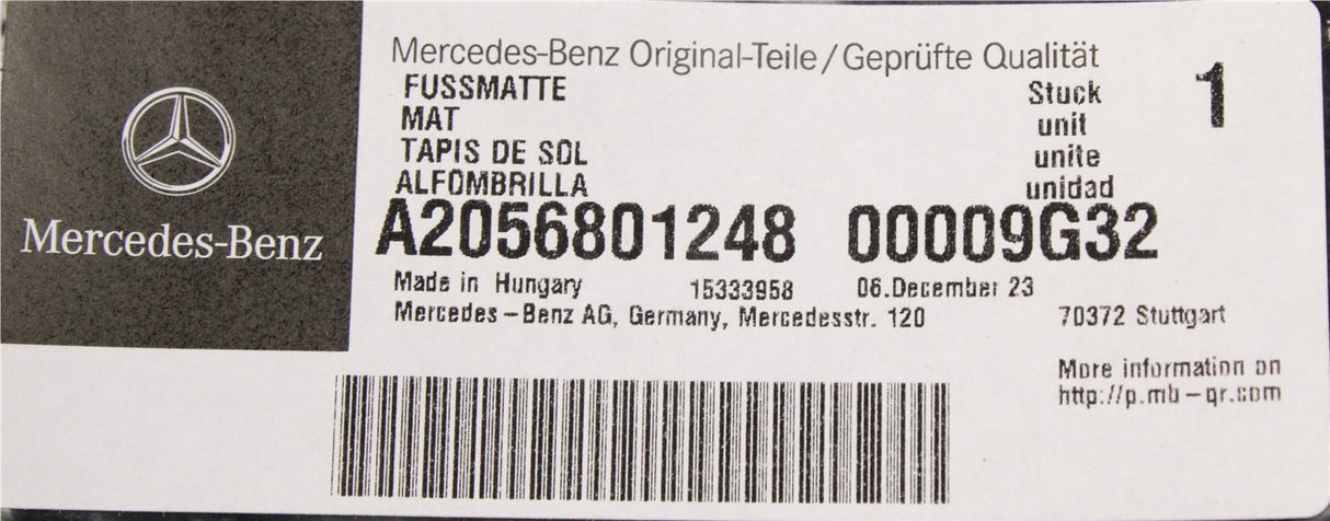 Mercedes-Benz C-Class W205 RHD front carpet floor mats A20568012489G32