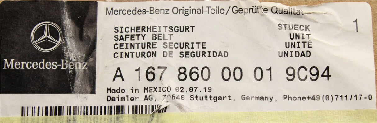Mercedes-Benz GLS C167 2019-on seat belt (rear left) A1678600001 9C94