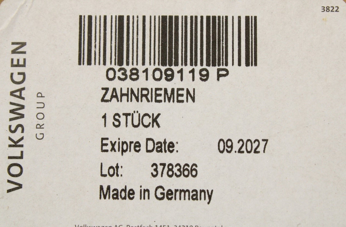 VW Audi Skoda SEAT 1.9 / 2.0 TDI toothed cam timing belt 038109119P