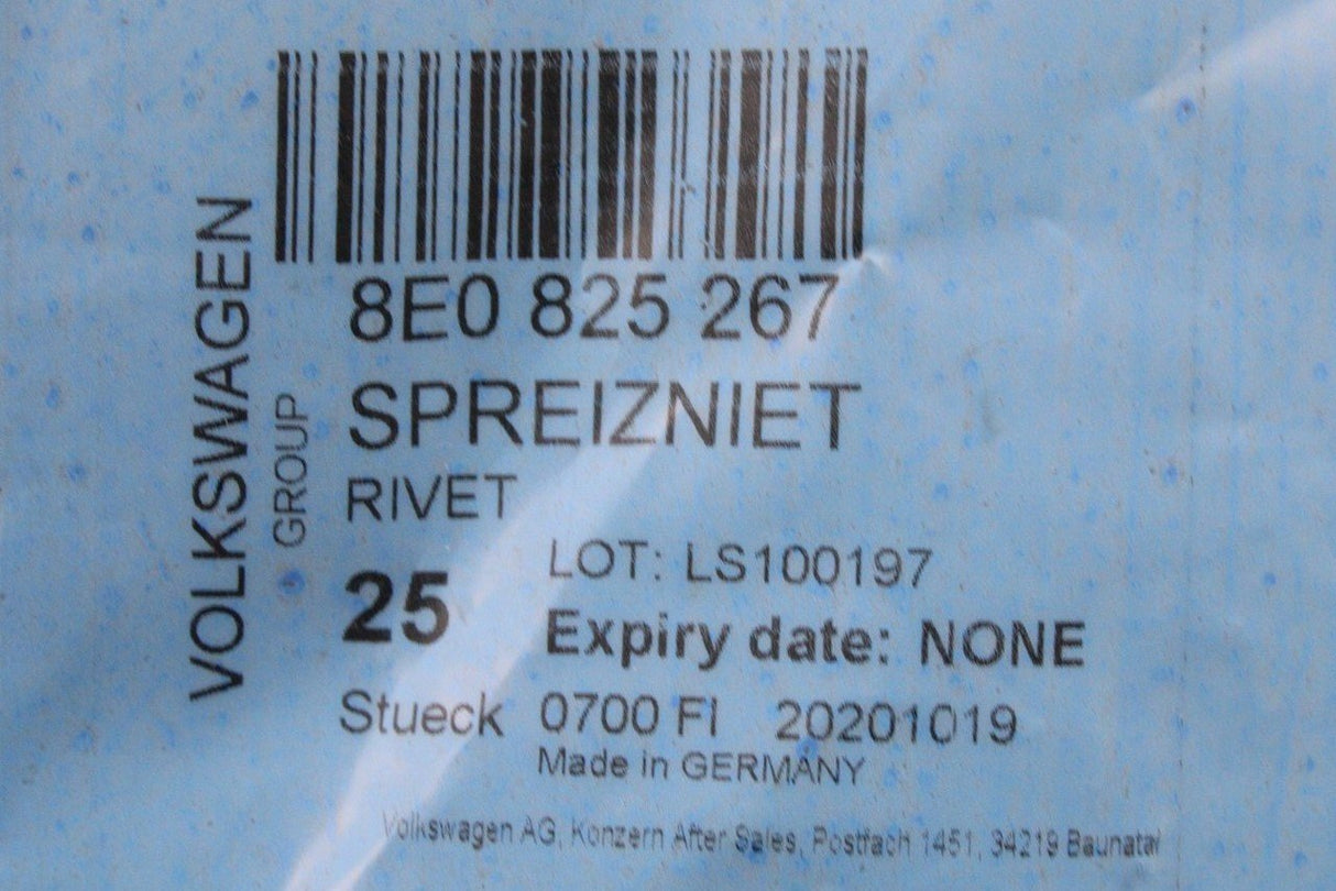 VW Audi Skoda SEAT spreader rivet for underbody trim 8mm (x1) 8E0825267