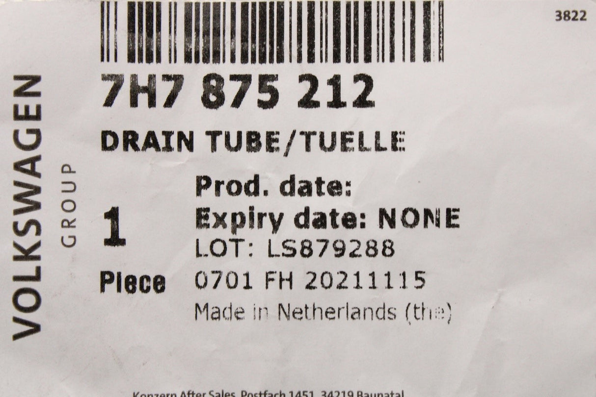 VW California T5 T5.1 T6 T6.1 pop roof roof drain tube 7H7875212