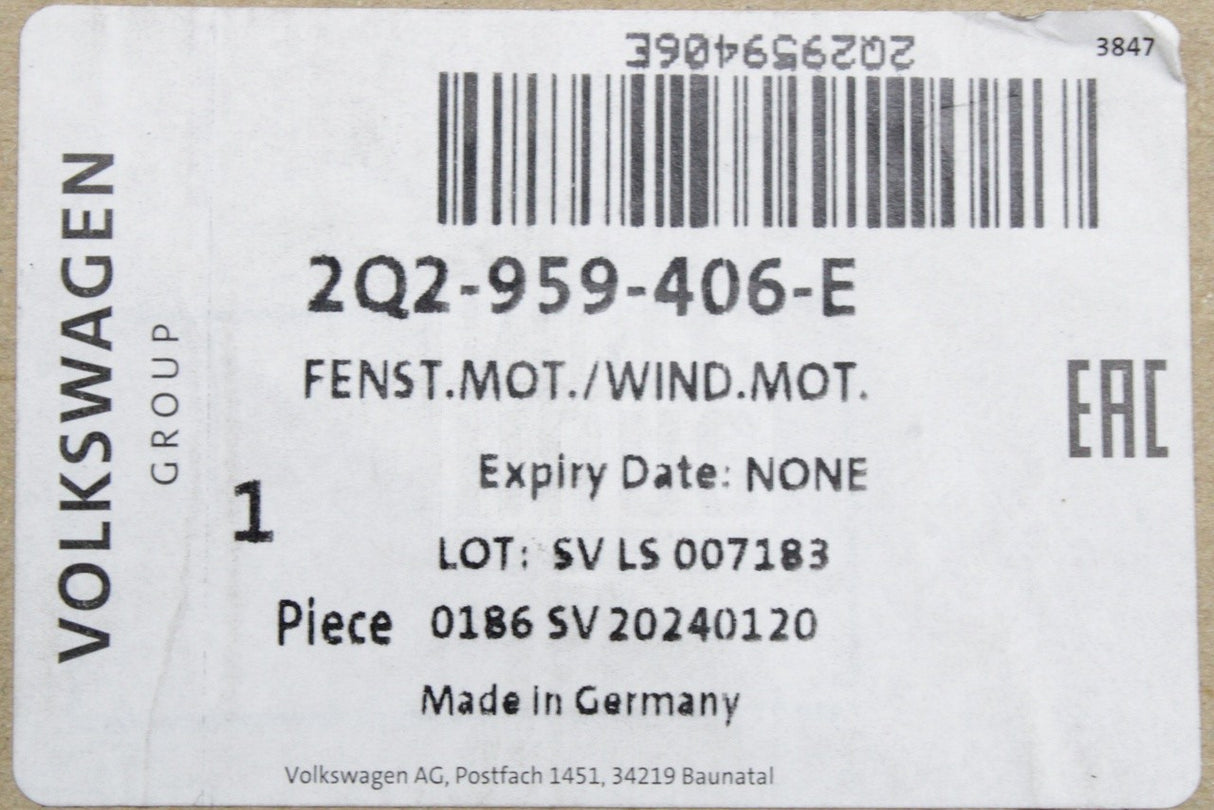VW Polo AW Skoda Kamiq SEAT front door window regulator motor 2Q2959406E