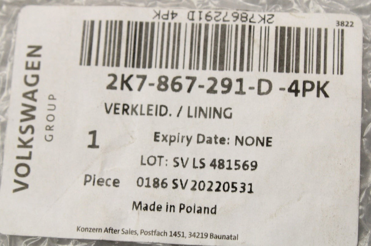 VW Caddy 2021-on lower b-pillar trim (left) 2K7867291D 4PK