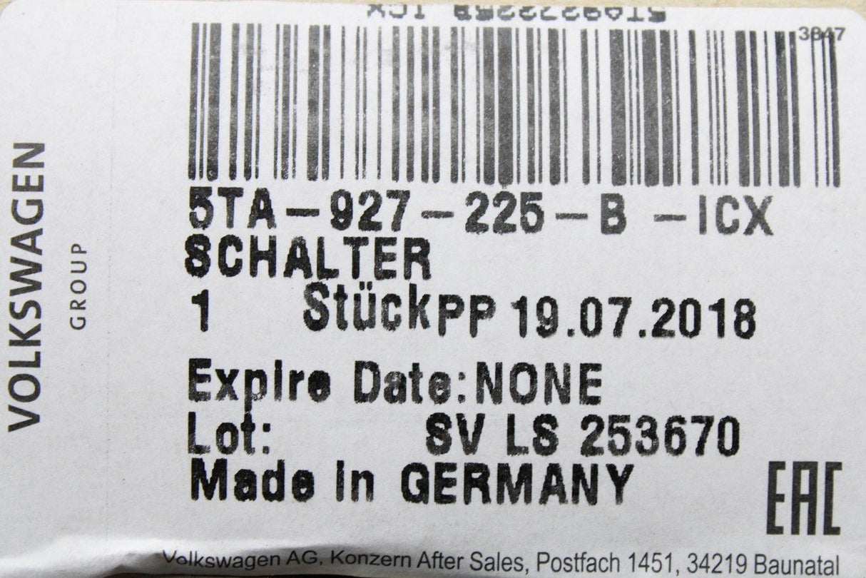 VW Touran 16-on electronic handbrake parking brake switch 5TA927225B ICX