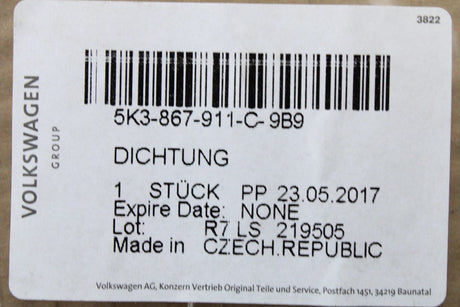 VW Golf MK6 09-13 front door inner seal left/right (3 dr) 5K3867911C 9B9
