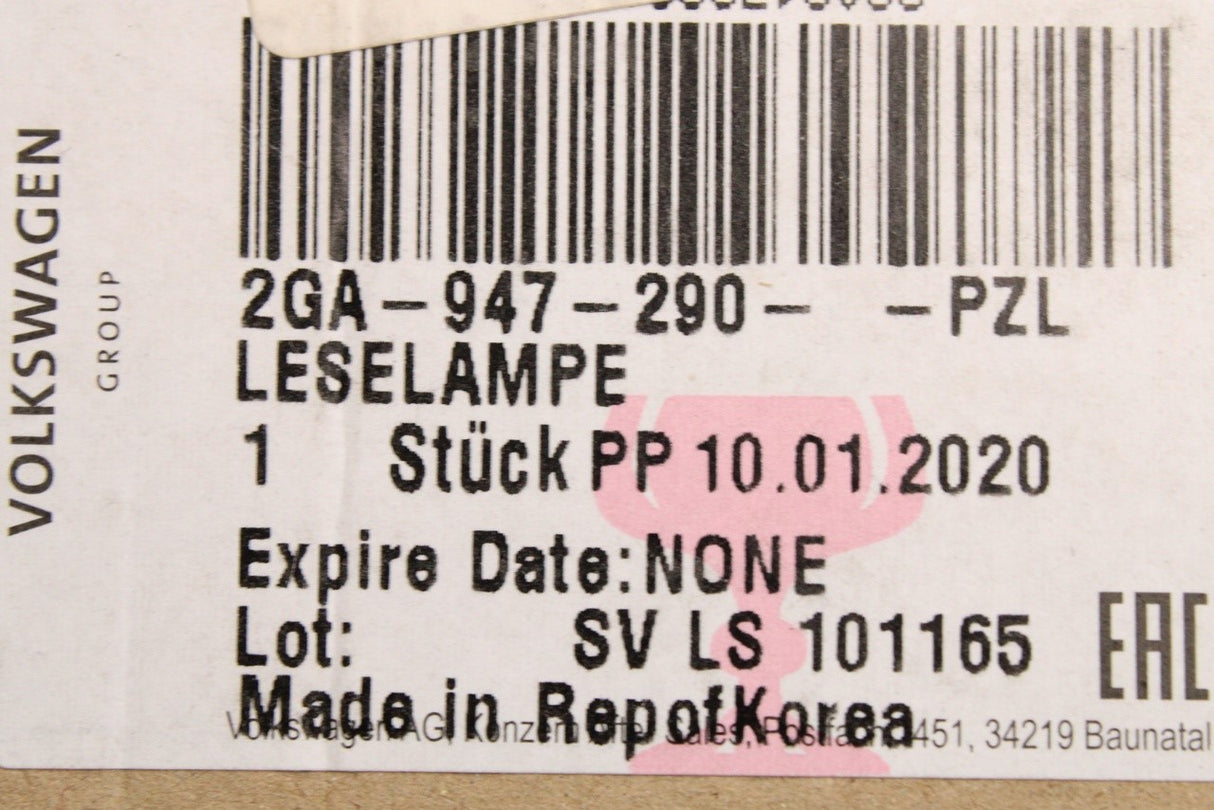 VW Polo Taigo T-Cross T-Roc 2018-on reading light (rear) 2GA947290 PZL