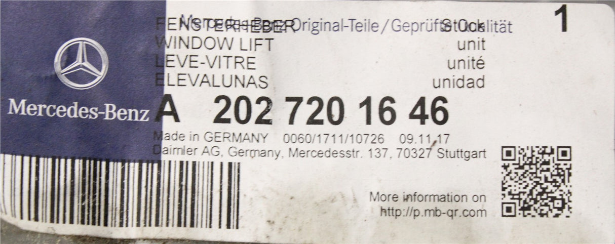 Mercedes-Benz C-Class W202 front window regulator (right) A2027201646