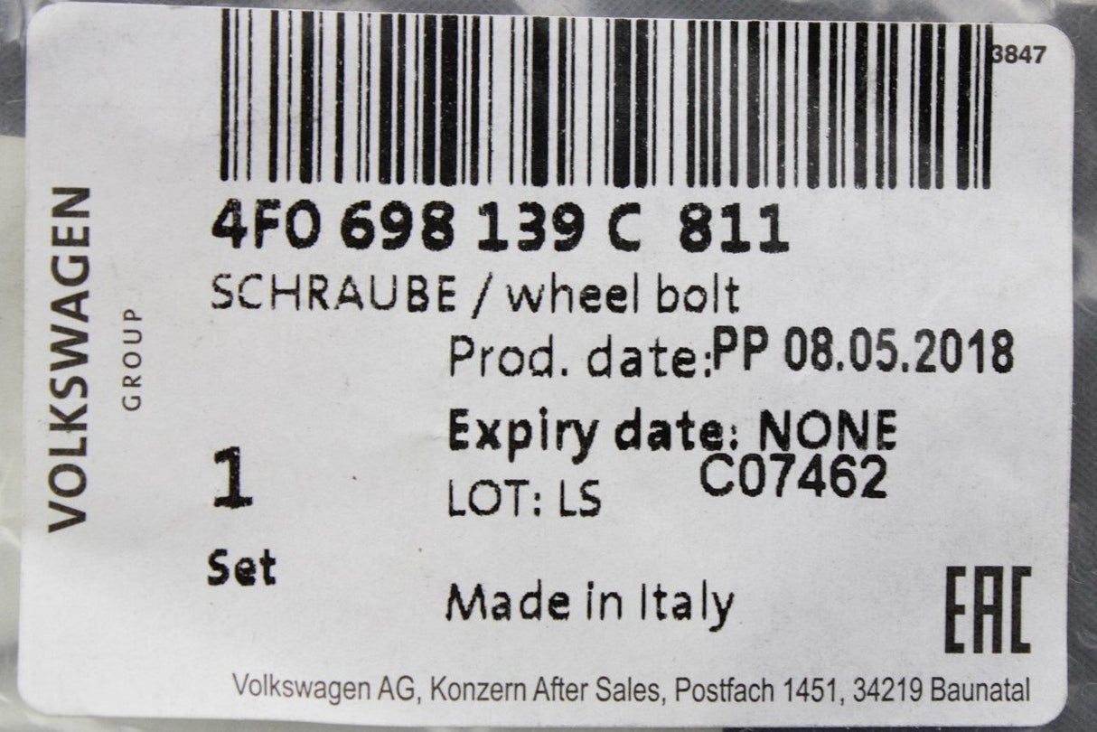 Audi A1 A3 A4 A5 A6 locking wheel nut with key code M 4F0698139C 811