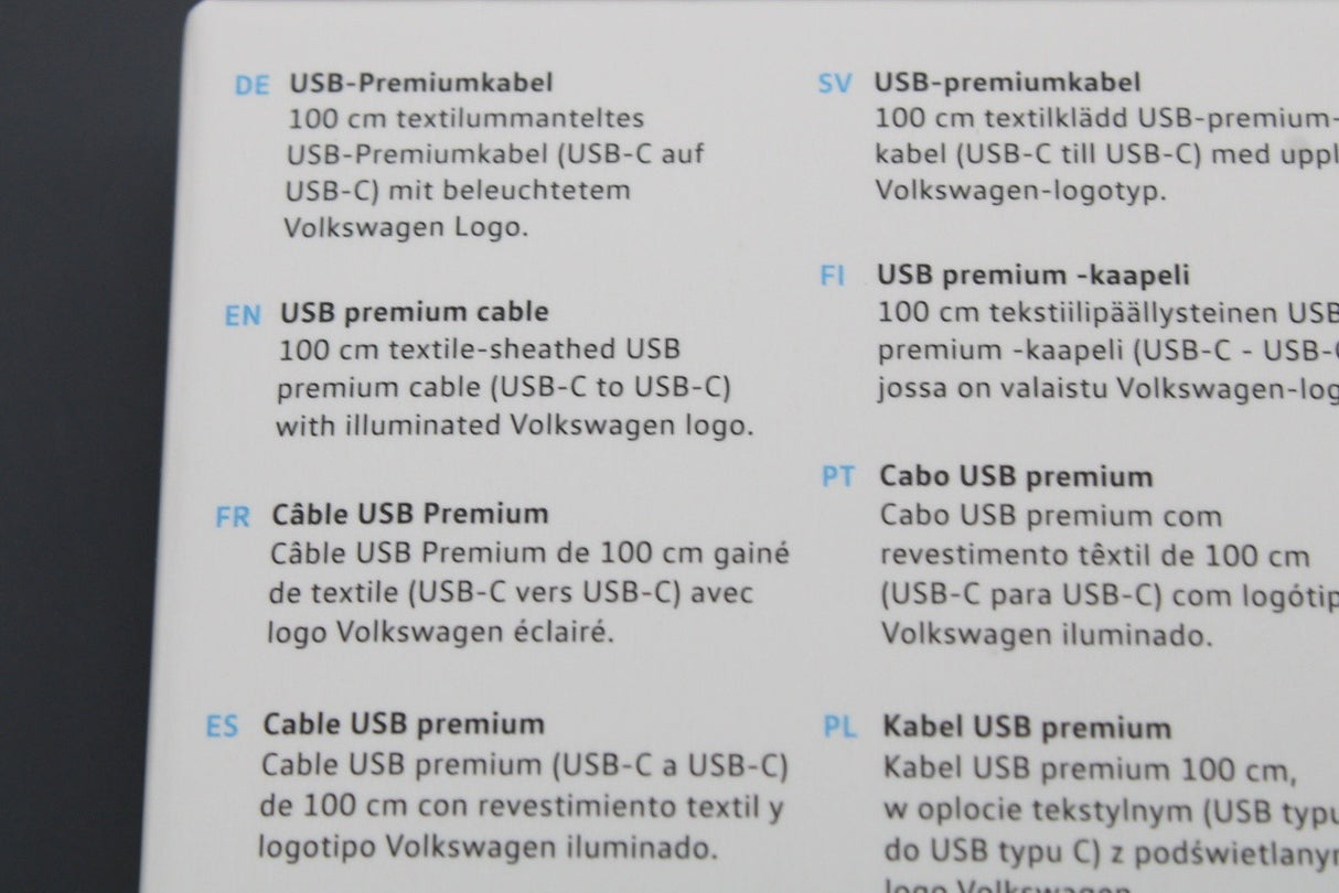Volkswagen illuminated USB-C to USB-C premium charging cable 000051446CD