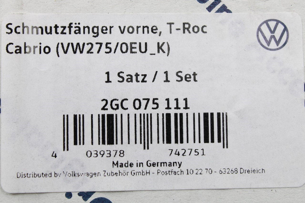 VW T-Roc Cabriolet 2020-Onward front mud flaps 2GC075111