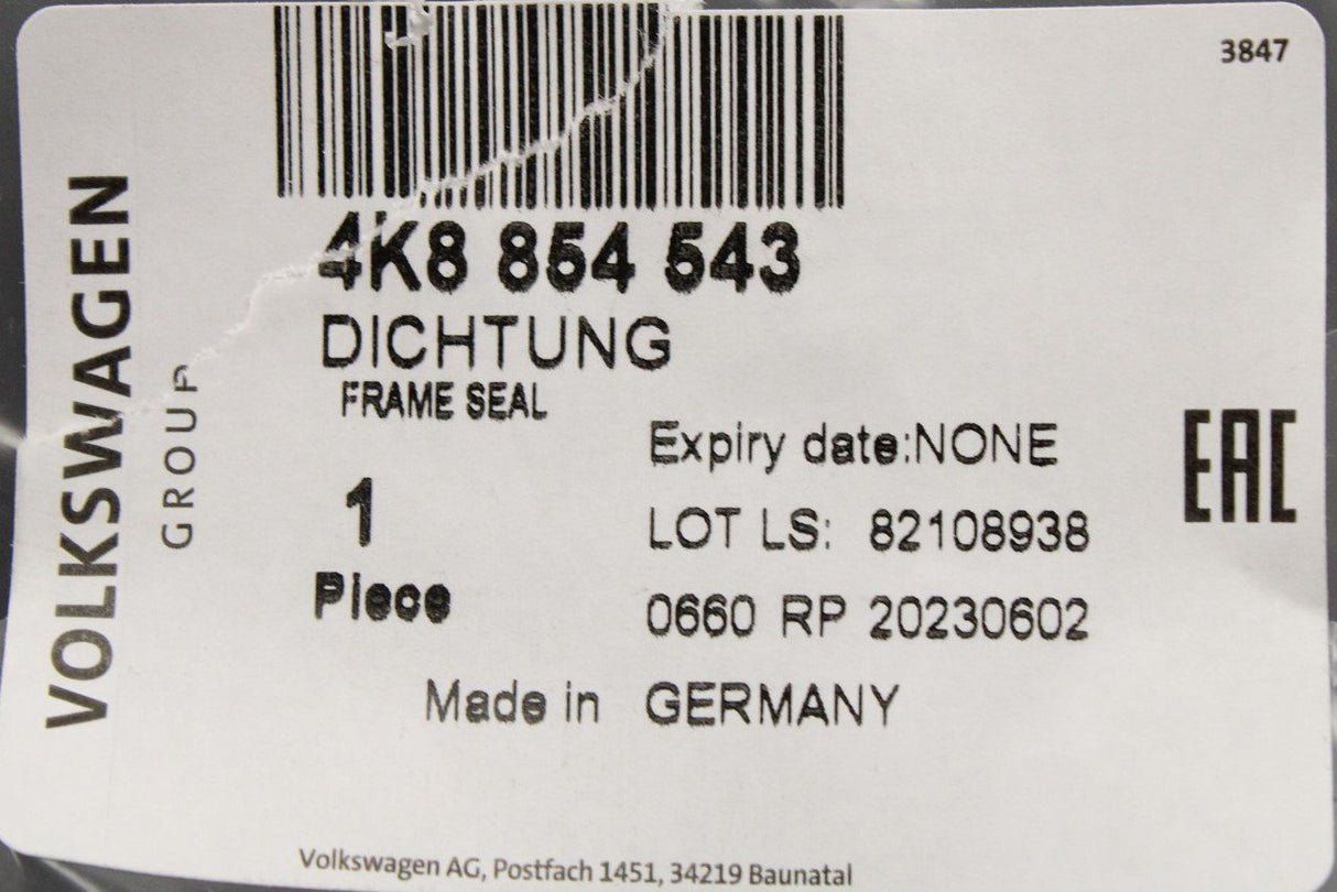 Audi A7 RS7 Sportback 2019-on roof frame seal (left) 4K8854543