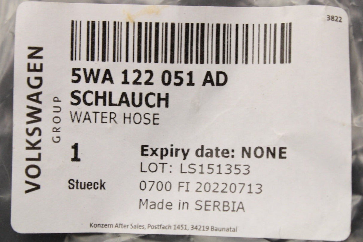 VW Golf MK8 Audi A3 Q2 Skoda SEAT CUPRA 2.0 TSI coolant hose 5WA122051AD