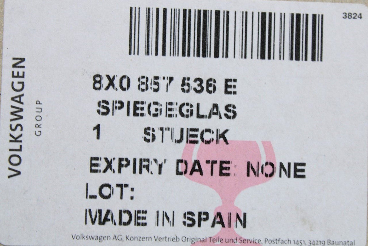 Audi A1 2011-18 heated exterior wing mirror glass (right) 8X0857536E