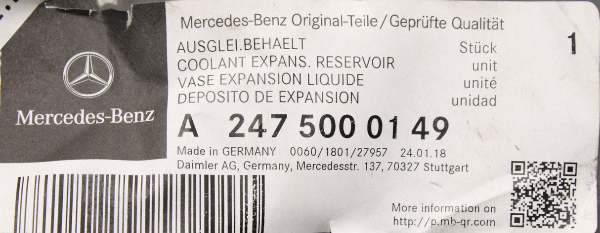 Mercedes-Benz A-Class W177 coolant reservoir expansion tank A2475000149