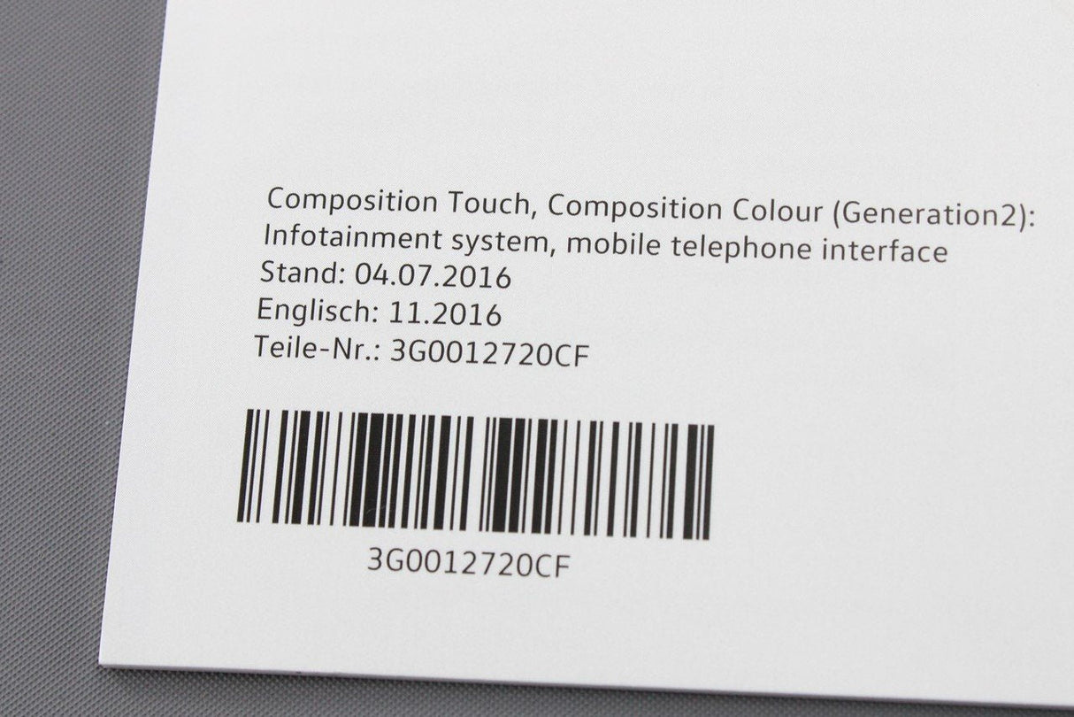 VW Radio manual for Composition touch/colour Gen 2 2016-17 3G0012720CF