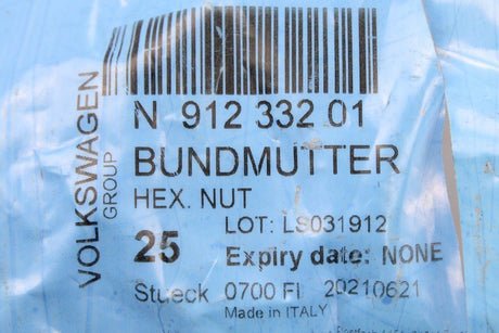 VW Audi Skoda SEAT Hex head collared nut with washer M10 (x1) N91233201